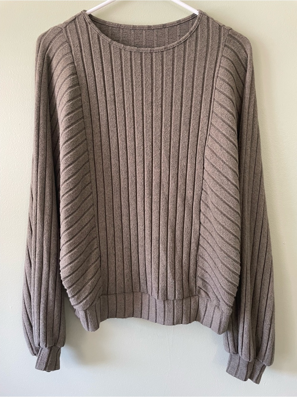 SHEIN Ribbed Long Sleeve Crewneck Sweater - Taupe